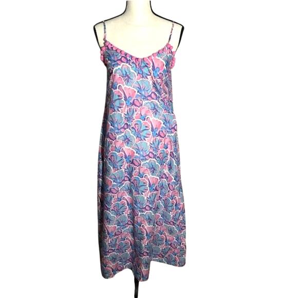 Simply Southern Tropical FLowers Maxi Dress XL Pom Poms - Picture 3 of 6